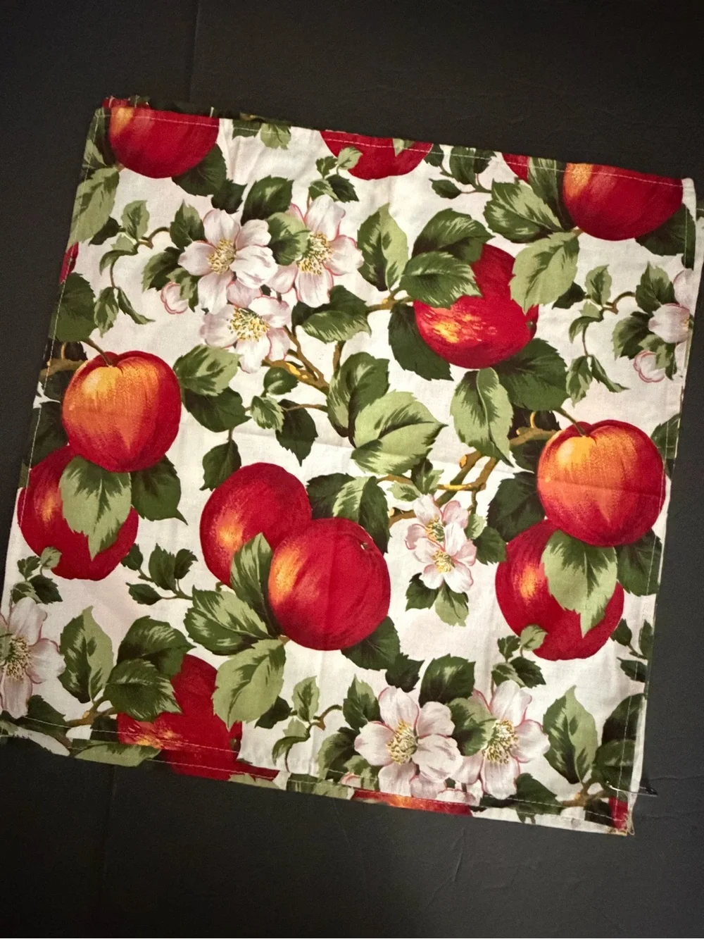 Fruit Print Napkin or Fabric Square - Red Peach/ Apple Floral set of 5